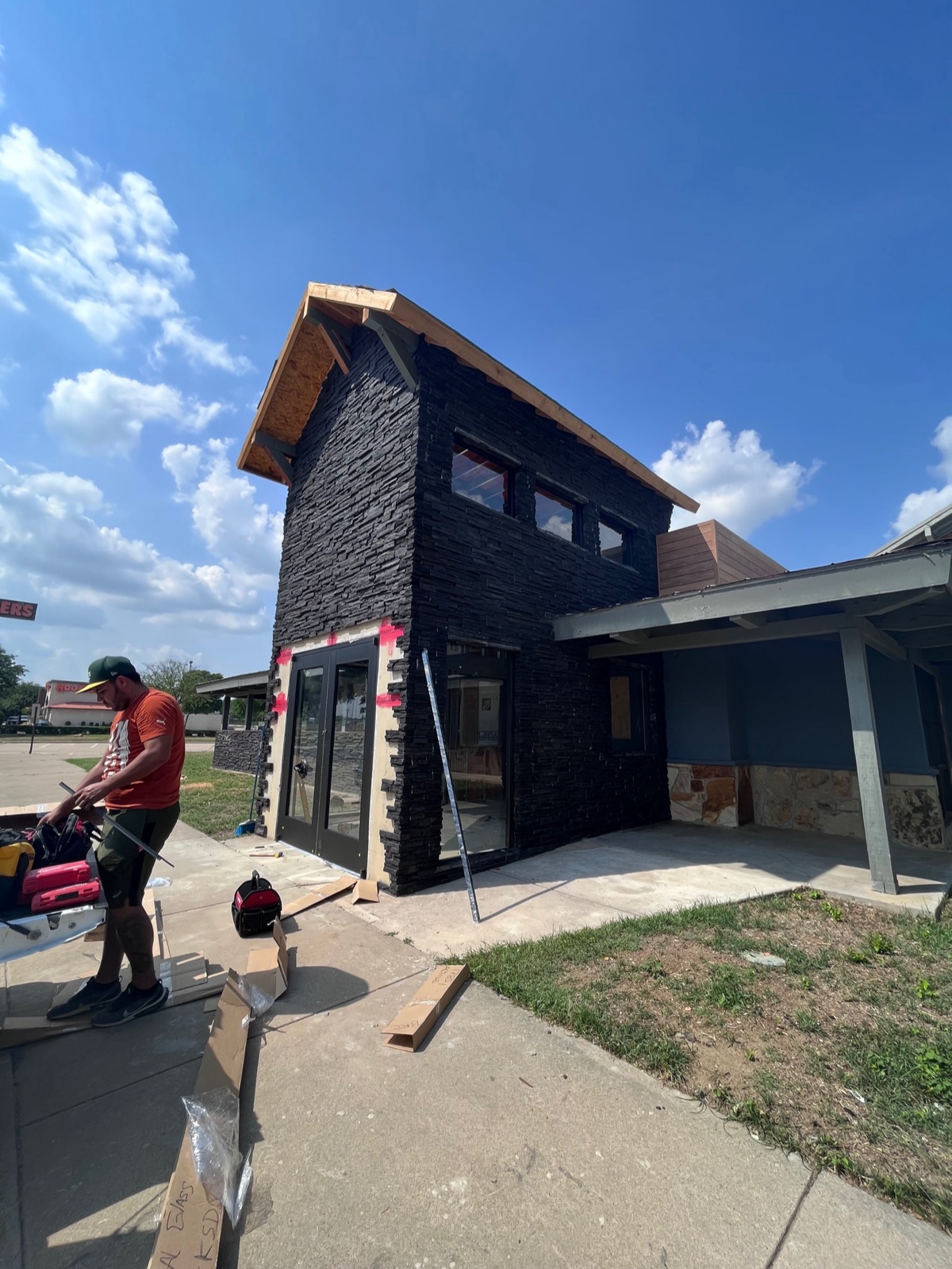 Commercial building exterior — new windows and entrance system